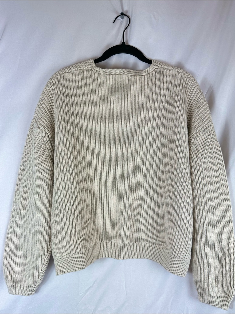Quince Fisherman V-Neck Sweater 100% Organic Cotton in Speckled Beige Size Large - Picture 5 of 15